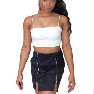 Suede Skirt W/ Zipper Detailing